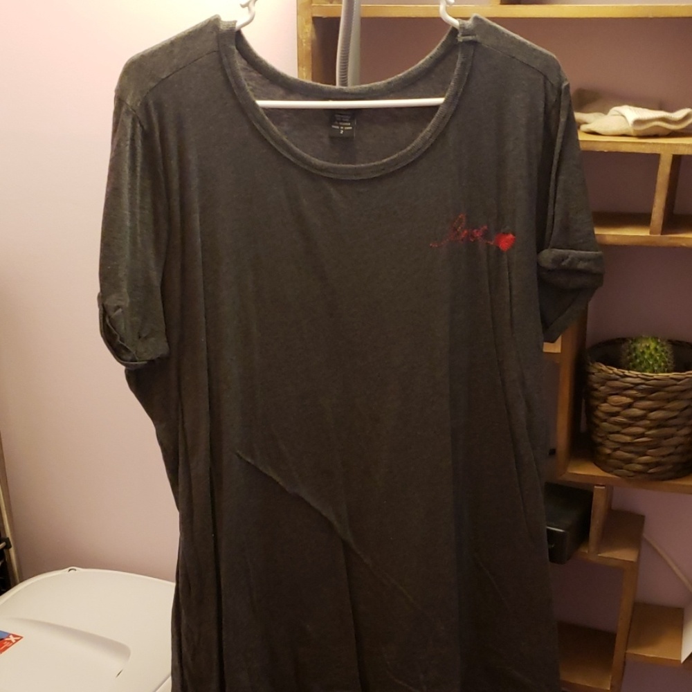 Gray Shirt with "love" Stitching